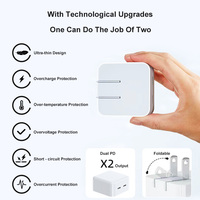 TKT 40W Nuevo Adaptador de Corriente Portátil con Doble Puerto Tipo-C, Cargador Rápido PD, Enchufe Plegable, Cargador de Pared para iPhone 17 Air/Pro/Pro Max