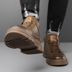 Bottes Martin pour hommes, automne-hiver, à semelle épaisse, hautes, doublées de polaire, chaudes, chaussures de randonnée, vêtements de sport décontractés pour l'extérieur - Product Image 3