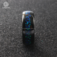 Bague de mariage en carbure de tungstène noir bombé de 8 mm avec incrustation d'opale bleue sertie en canal, bijou tendance pour homme et femme