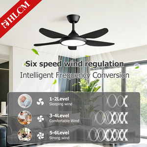 52-Inch All-Black LED Ceiling <strong>Fan</strong> <strong>Remote</strong> <strong>Control</strong> 6-Speed Ultra-Quiet DC Motor 5/6 Leaves Modern Design for Living/Dining Rooms - Product Image 3