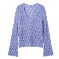 Pull-over en tricot ajouré à col en V pour femme, sexy, avec pétales 3D au crochet, élégant, ample, style bohème, vente en gros