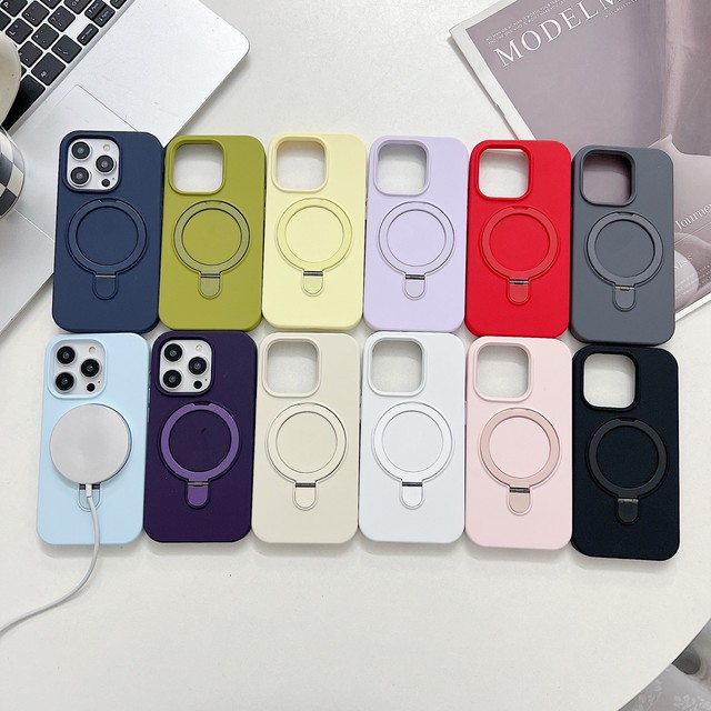 Magnetic Bracket Liquid Silicone Rotatable Ring Holder Phone Case for Iphone 11 12 13 14 15 Pro Max Wireless Charging Back Cover