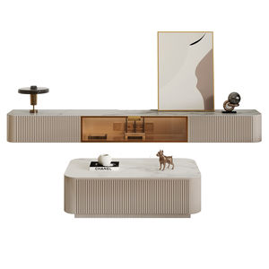 طقم أثاث فاخر وعصري لغرفة المعيشة مكون من حوامل تلفزيون عائمة وخزانة تلفزيون وطاولة قهوة ووحدة حائط للتلفزيون مع زجاج - Product Image 1