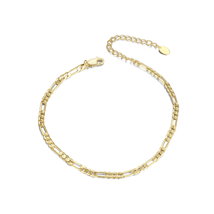 RINNTIN SA07 moda <span class=keywords><strong>cavigliera</strong></span> piede gioielli in <span class=keywords><strong>argento</strong></span> Sterling 925 placcato oro 14k diamante-taglio Figaro catena braccialetto cavigliere per le donne - Product Image 1