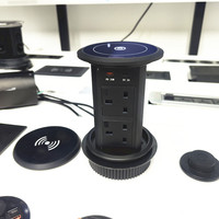 100mm Einbau-Motorisierte Pop-up-Steckdose Doppelseitige Küchenarbeitsplatten-Steckdose mit 4 Stromanschlüssen, 2 USB-A, 2 USB-C und Kabelloser Ladefunktion