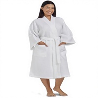Robe de chambre gaufrée pour femme en coton doux, peignoir de spa léger en tricot gaufré style kimono, lavable en machine