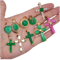 Classique, plaqué or 18 carats, laiton, pavé de CZ, pierre de jade verte naturelle, jadeite, pavé de pierres, cœur, donut, goutte d'eau, croix, cadeau de fête