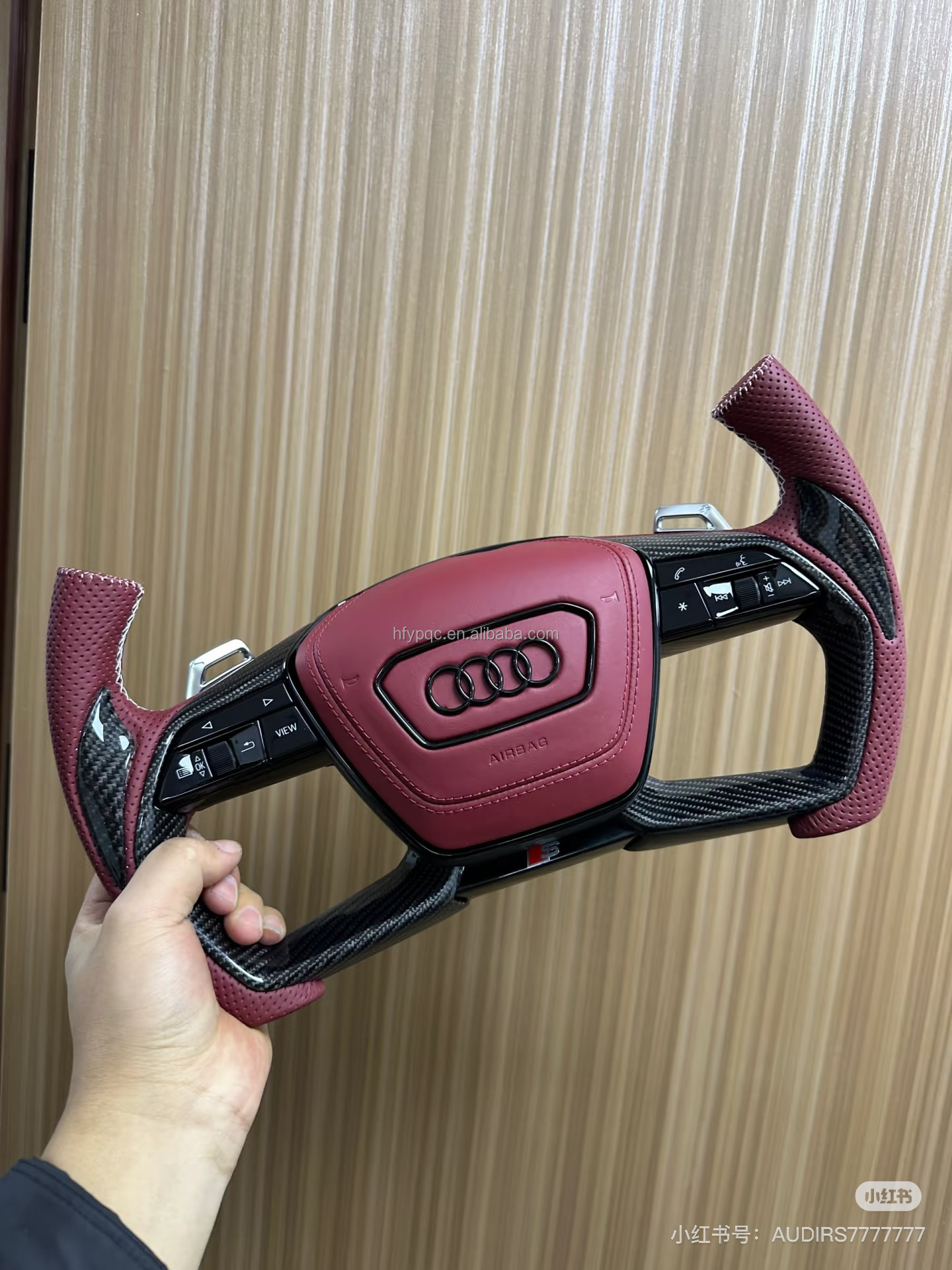 For Audi A4 B9 Alcantara Carbon Fiber Black Stitching S/RS Logo Steering Wheel With Key Frame Base Assembly Accessories