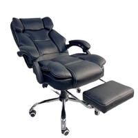 Chaise de bureau ergonomique de direction avec dossier haut, revêtement en cuir épais, appui-tête coulissant, soutien lombaire supplémentaire, siège large - Noir