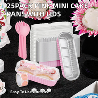 Ylnurac Lot de 25 mini moules à gâteau roses avec couvercles et cuillères, résistants aux fuites, compatibles four, en plastique, pour fêtes/pique-niques