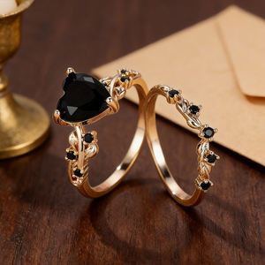 Exquisite Gold Inlaid Heart-Shaped Zircon Rhinestone <b>Ring</b> Set for Women Fashion <b>Stacked</b> Zircon Stone Heart Engagement <b>Ring</b> Set - Product Image 6