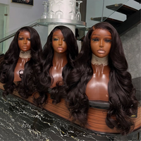 Vendor Wig Rambut Asli Brasil Grosir, Wig Full Lace Closure, Wig Rambut Manusia Tanpa Lem Model Body Wave untuk Wanita Kulit Hitam