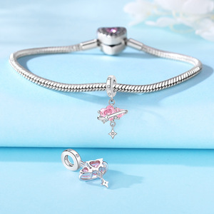 White brass double heart pendant, niche and high-end DIY <b>bracelet</b> accessory <b>beads</b>, Valentine's Day/anniversary gift - Product Image 2