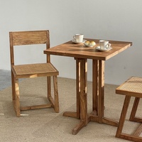 Table de café moderne style Wabi Sabi, table carrée de restaurant, table à manger en bois massif et ensemble de chaises