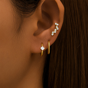 CANNER Vente en gros – Nouveauté : Ensemble de 3 boucles d'oreilles simples en argent sterling 925 avec zircon cubique 5A, comprenant des créoles et des puces, pour femme - Product Image 4