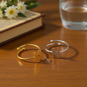 Anello in Acciaio Inossidabile con Lettera N, Gioielli alla Moda, Set da 6 Pezzi, 6mm - Product Image 3