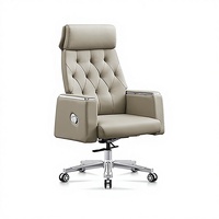 Chaise de bureau exécutive en cuir véritable Foshan, structure en bois, design moderne, pivotante, accoudoirs inclinables, confortable pour la maison/le bureau
