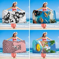 Serviette de plage en microfibre à séchage rapide, motif créatures marines (dauphin, tortue), pastèque et papillon, sans sable, grande couverture de bain