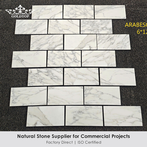 Mosaïque murale de douche en marbre blanc poli, finition miroir, certifiée CE GOLDTOP, anti-jaunissement, pour mur décoratif intérieur découpé au jet d'eau - Product Image 3