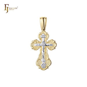 Joyería de Moda FJ Fallon, Colgante de <span class=keywords><strong>Cruz</strong></span> <span class=keywords><strong>Ortodoxa</strong></span> <span class=keywords><strong>Rusa</strong></span> con Capullo, Chapado en Oro de 14K sobre una Base de Latón - Product Image 5