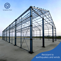 Bâtiment préfabriqué moderne en structure acier de haute qualité, personnalisable, pour usage en entrepôt de fabrication, garage, hangar, ignifuge et résistant à l'eau