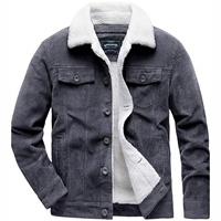 Blouson Bomber Homme Américain-Européen Multi-Poches Hiver Ample Rétro en Velours Côtelé Doublé Polaire Coton-Polyester Col Rabattu