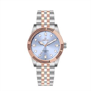 Montres-bracelets pour hommes en acier inoxydable 316L bicolore argenté avec cadran en nacre OEM, lunette cannelée et mouvement automatique 8215 - Product Image 6