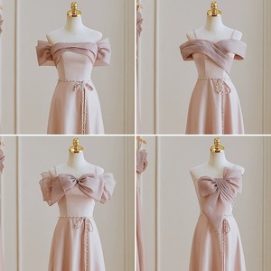Pink Halter Neck Satin Bridesmaid Dress Sheath Silhouette Natural Waist Wedding Gown Plus Size Evening Dress - Product Image 2