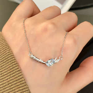 Collar de 9 piedras de cristal natural de bambú con corte ovalado de 5*7 mm, chapado en oro blanco sobre plata 925, joyería antideslustre para mujer. - Product Image 4