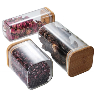 Boîte à épices en verre Borosilicate avec couvercle en <span class=keywords><strong>bambou</strong></span>, récipient carré serré à l'air, pour bonbons, biscuits, pâtes, ml - Product Image 6