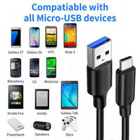 Kabel USB3.2 10Gbps 3A 60W QC 3.0 USB Tipe A ke USB C 3.2 Gen2 Kabel Pengisian Cepat Tipe-C Kabel Transfer Data SSD Hard Disk