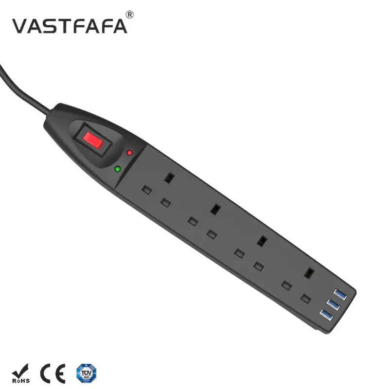 Vastfafa EU prises électriques 4 voies multiprise montée en surface avec usb pour meubles