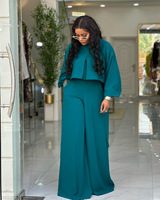 Nouvelle Collection Mode Femme : Ensemble Sexy Col Rond, Haut à Manches Lanterne Irrégulières et Pantalon Ample à Jambes Larges, Grandes Tailles