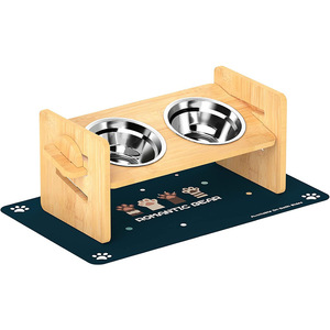 Soporte elevado de madera para comedero de mascotas, para gatos y perros, con tazones de acero inoxidable, color madera natural - Product Image 1
