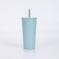 Gobelet isotherme en acier inoxydable à double paroi avec paille, pour lait, jus, café, avec couvercle – Vente en gros