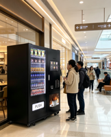 Distributeur automatique 2-en-1 sur pied pour snacks, boissons et café, avec écran tactile et service en libre-service