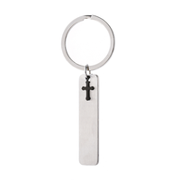 Porte-clés long en acier inoxydable Ywyougang avec breloque croix, étiquette vierge personnalisable, pour cadeau quotidien, vente en gros