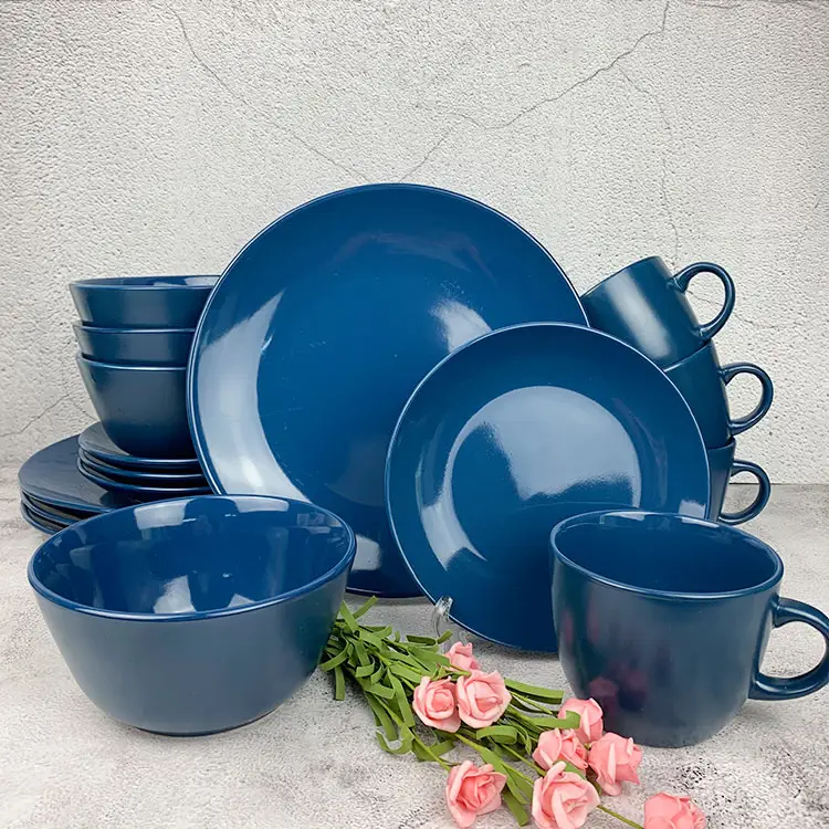 16 Chiếc TRESUN Blue Ceramic Stoneware Bộ Đồ Ăn Tối/Bộ Bàn Ăn Bộ Đồ Nội Thất Phòng Ăn/Bộ Đồ Ăn Tối Thổ Nhĩ Kỳ