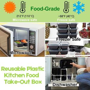 3 Compartment PP Plastic Food Storage Containers <b>Lids</b> Disposable Eco-Friendly Biodegradable Recyclable Microwave Safe Meal Prep - Product Image 3