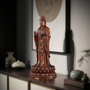 Estatua de Buda Guanyin de pie de Copper World, figura de cobre fundido a mano para adoración en interiores, decoración de sala de estar - Product Image 1