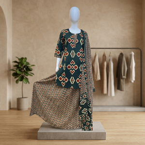 Traditional Cotton <b>Kurta</b> Pant Set With Dupatta <b>Women</b> Casual Dress Ankle-Length Loose Fit Digital Printed India Pakistan Style - Product Image 3