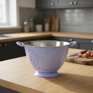 Blue Stainless Steel <b>Colander</b> With <b>Plastic</b> Handles Durable Strainer For Kitchen Use - Product Image 3