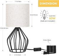 Lampe de table vintage minimaliste moderne noire avec base creuse, abat-jour en tissu de lin, métal, pour chambre à coucher, salon, chambre d'enfant
