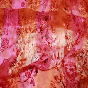 New Design Quality Smooth Shiny Pink Red Soft Pure Silk Opal Burn Out Fabric Stripe Flowers for Men Women Clothes