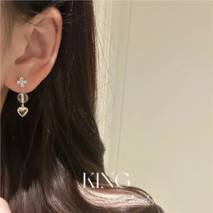 Boucles d'oreilles pendantes en forme de cœur KING en argent 925 plaqué or avec cristaux blancs pour un usage quotidien - Product Image 2