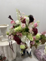 Dekorasi Bunga Sutra Artifisial Mewah, Tahan Lama, Romantis untuk Meja Pernikahan, Acara, dan Dekorasi Floral Putih Hijau Burgundy