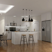 Meubles de cuisine modulaires de luxe haut de gamme blancs avec comptoir en marbre artificiel, finition acrylique, design écologique, évier et robinet