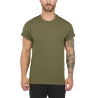 Großhandel Muskel fit Armee grün Roll-up-Ärmel gedruckt Männer T-Shirts Dryfit T-Shirts Sport übergroße Fitness-T-Shirt
