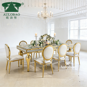 Hotel Hall Tempered Glass Top Stainless Steel Gold Wedding <b>Tables</b> With Crystal - Product Image 2