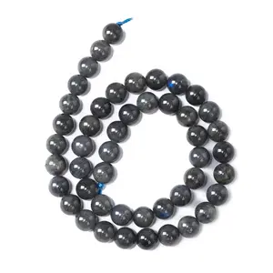 Natural Stone Beads Black Labradorite Round Gemstone Loose Beads for Bracelets Necklace Jewelry Making